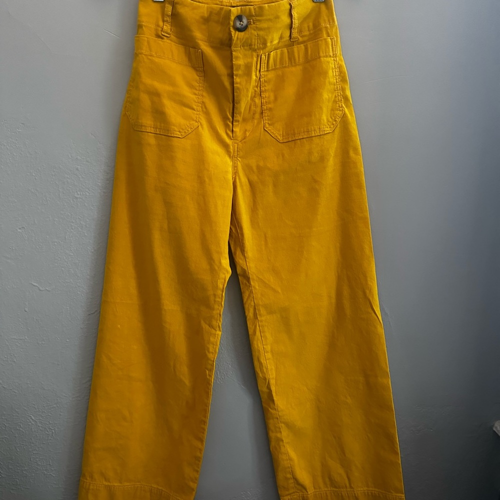 Anthropologie/ Maeve Mustard Cropped Wide-Leg Casual Pant